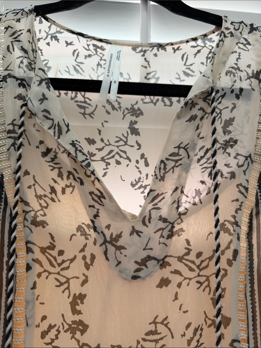 Anthropologie Cream & Black Floral Maxi Dress with Tassels XS - Picture 5 of 9